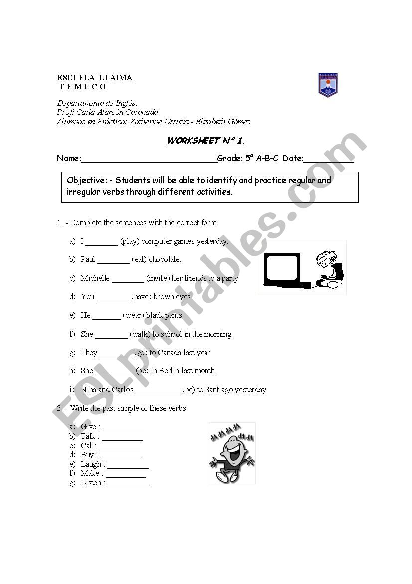 regular and irregular verbs worksheet
