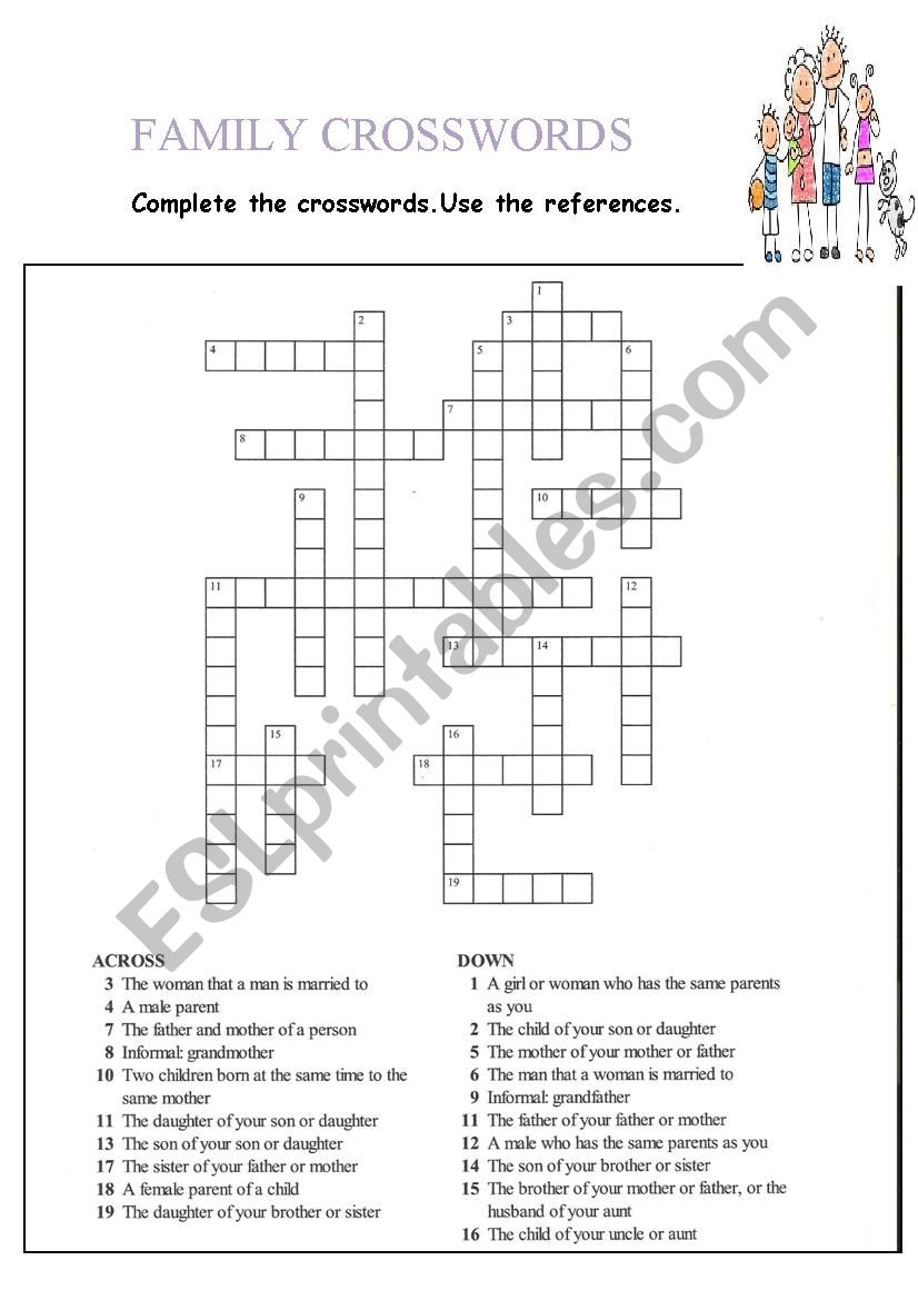 family crosswords worksheet