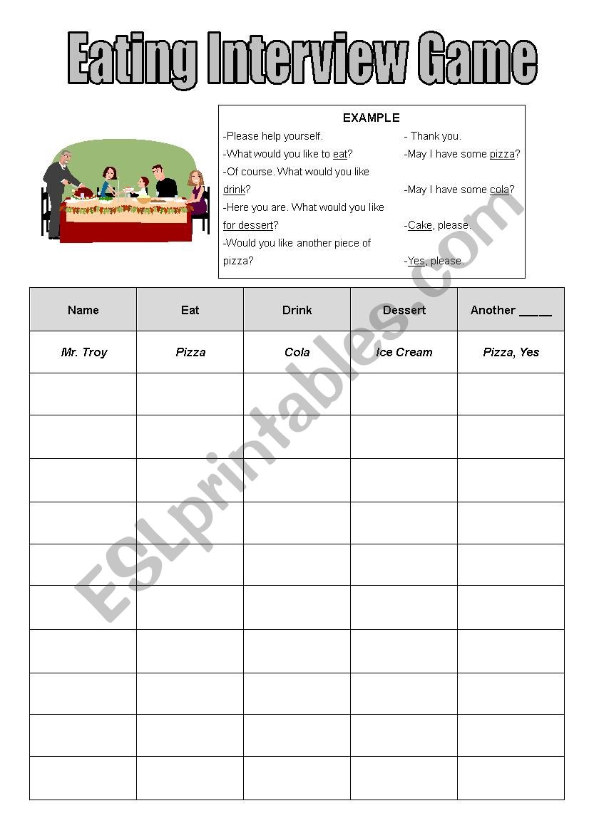 Eating Interview Game worksheet