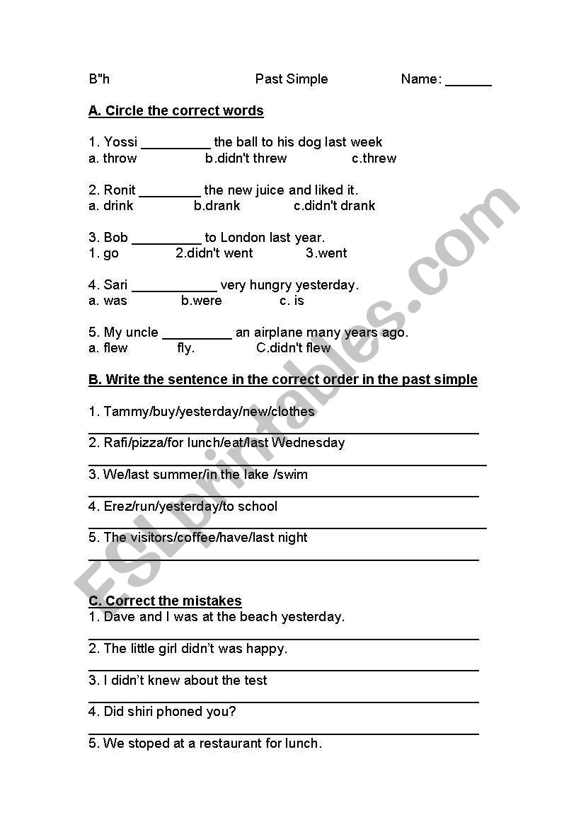 past simple test worksheet