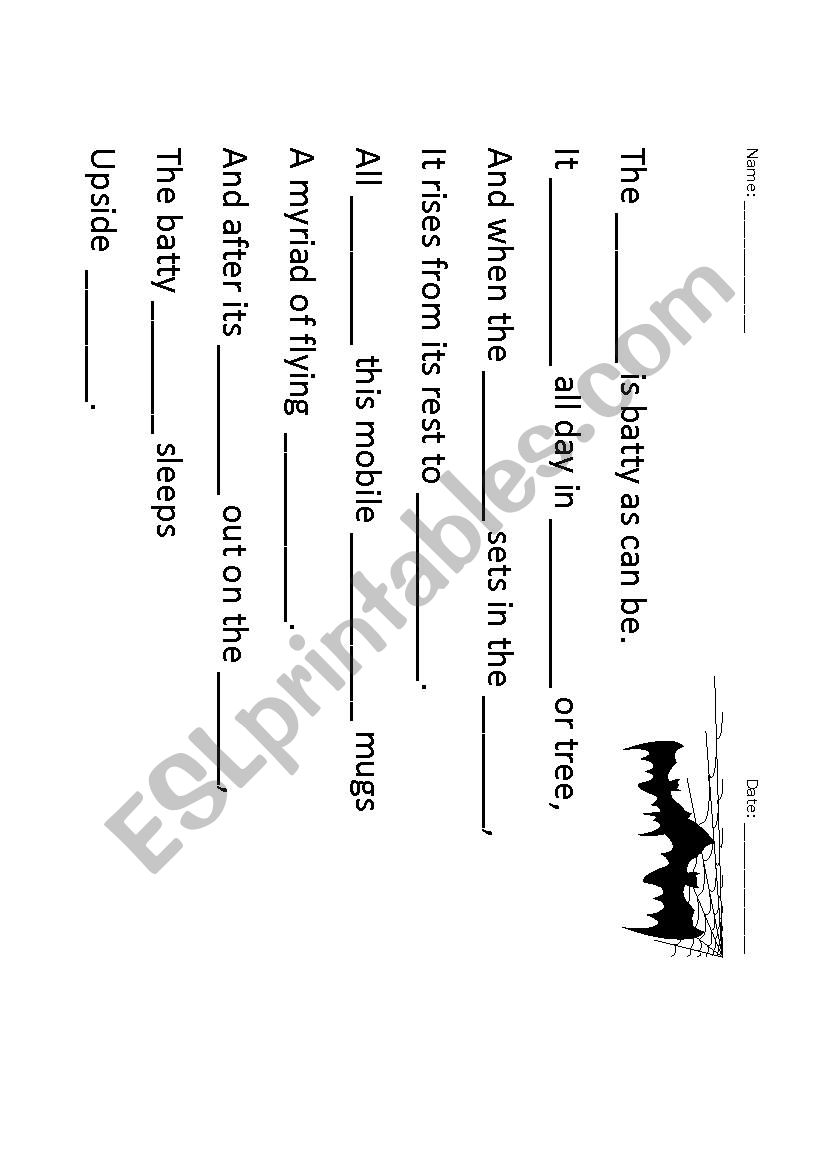 Bats - Poem worksheet