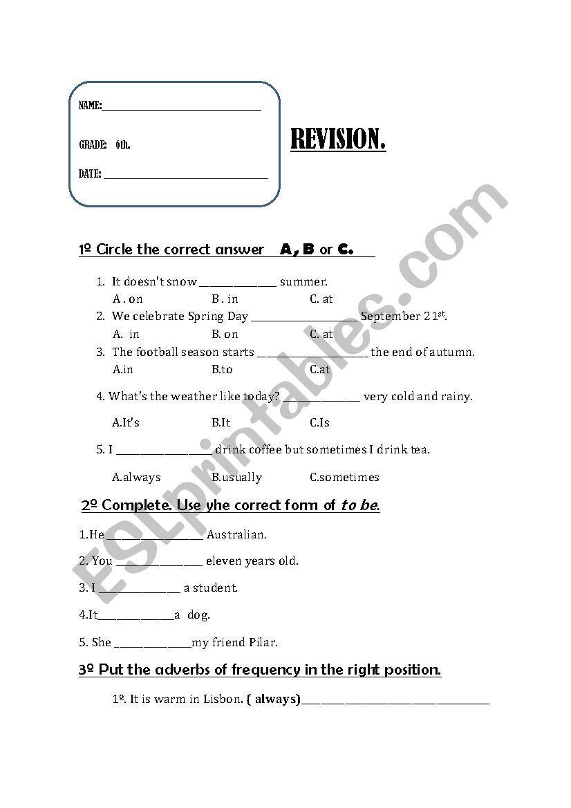 revision worksheet