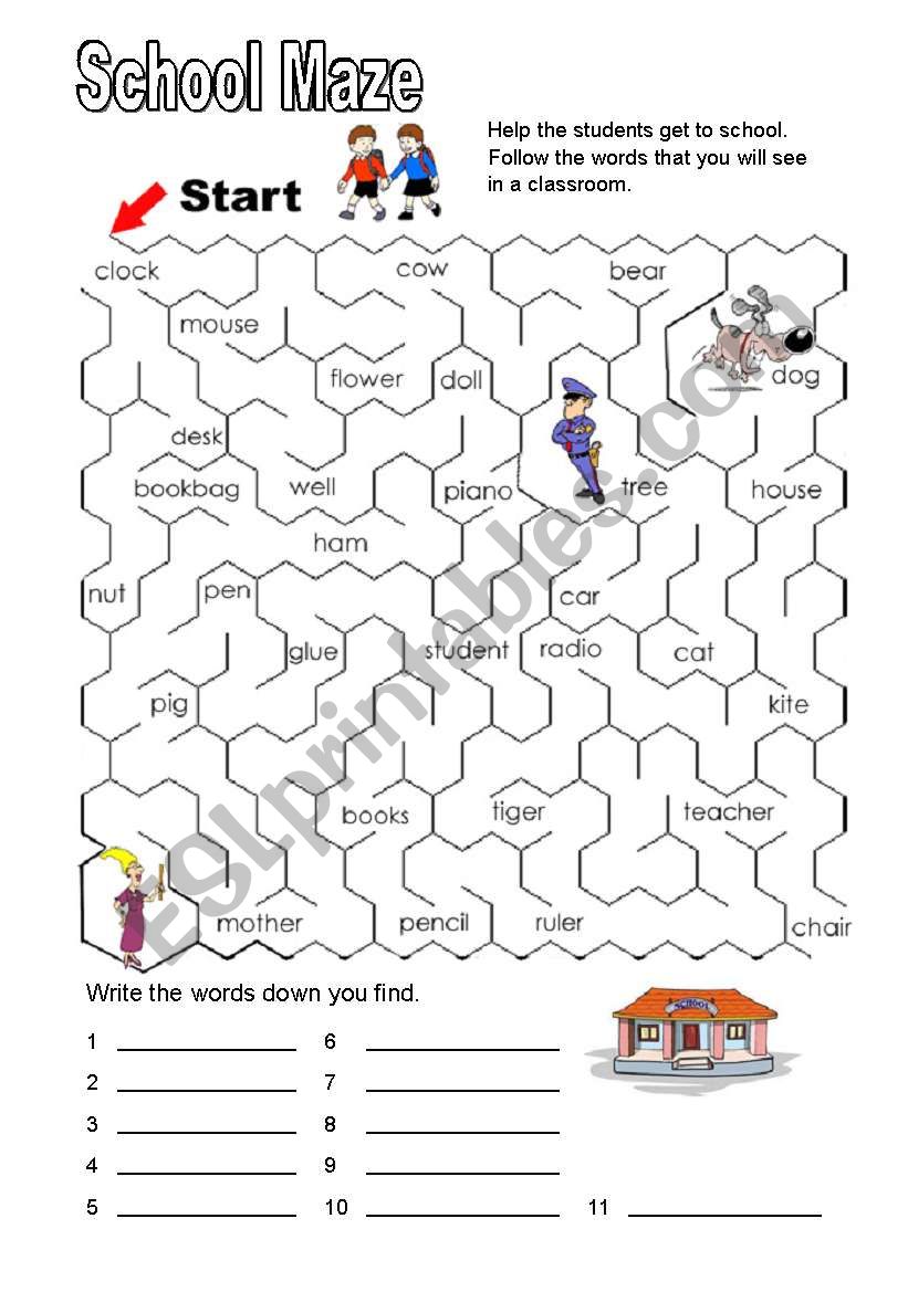 Schoolmaze worksheet