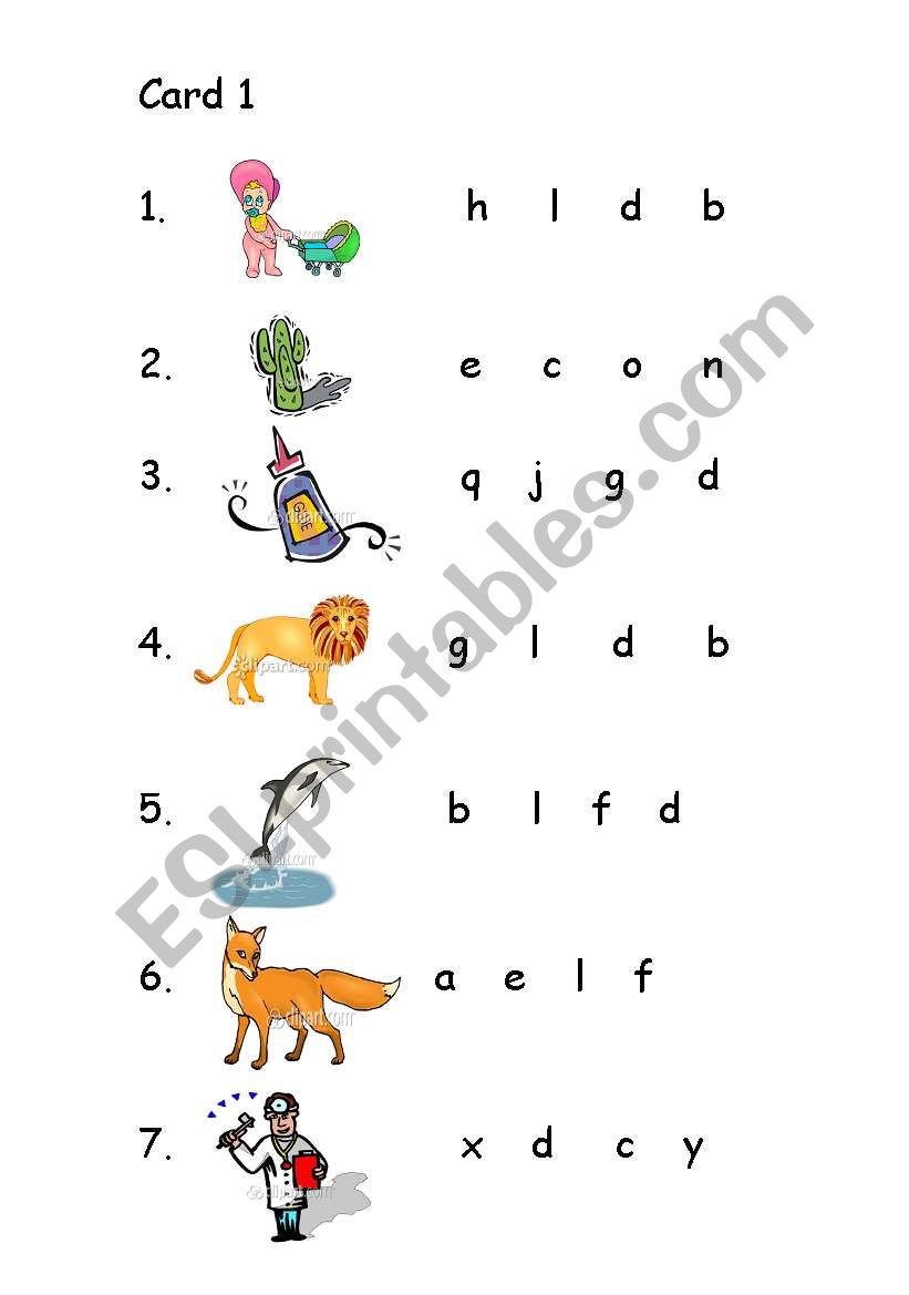 word cards -part 1 worksheet