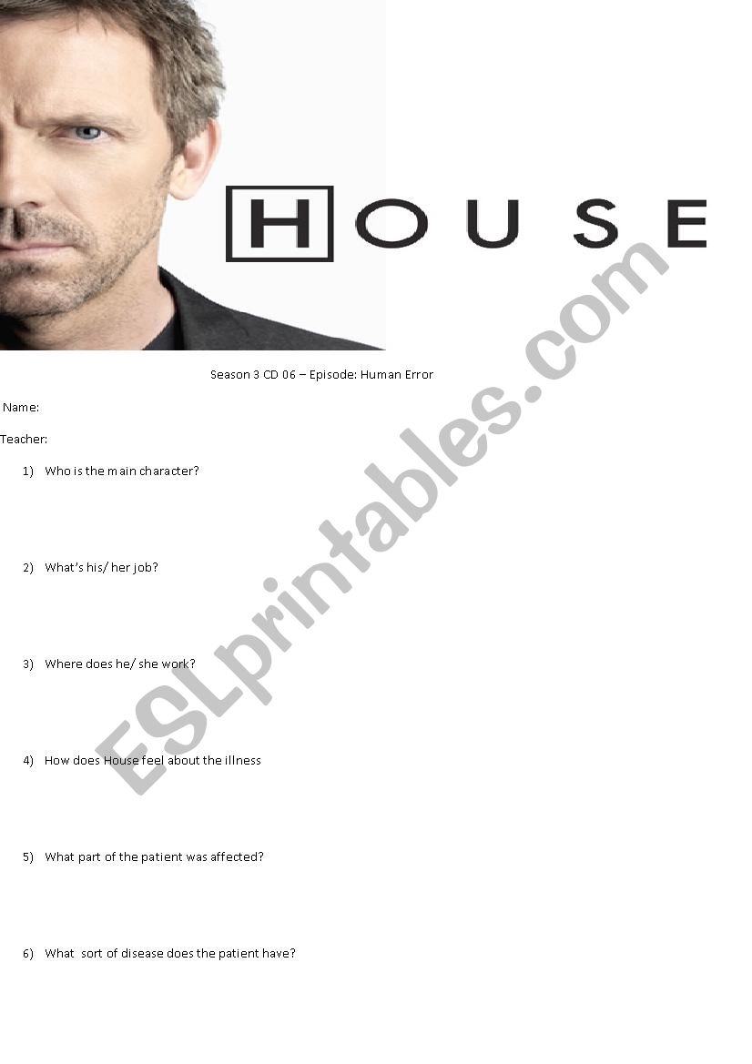 DOCTOR HOUSE worksheet