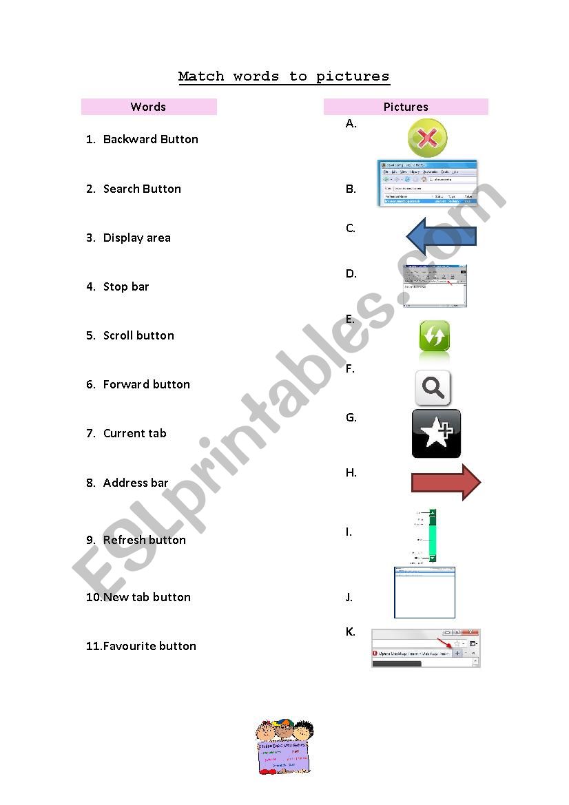 Match pictures to words worksheet