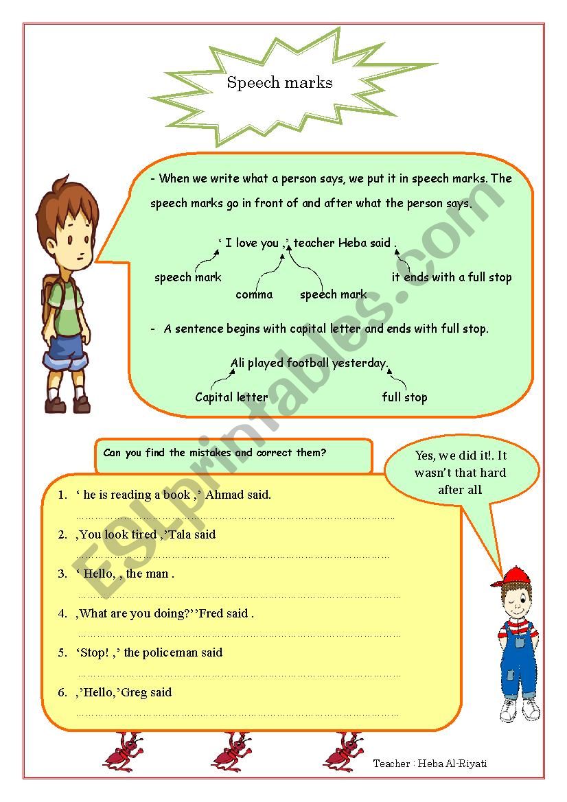 speech marks + punctuation worksheet