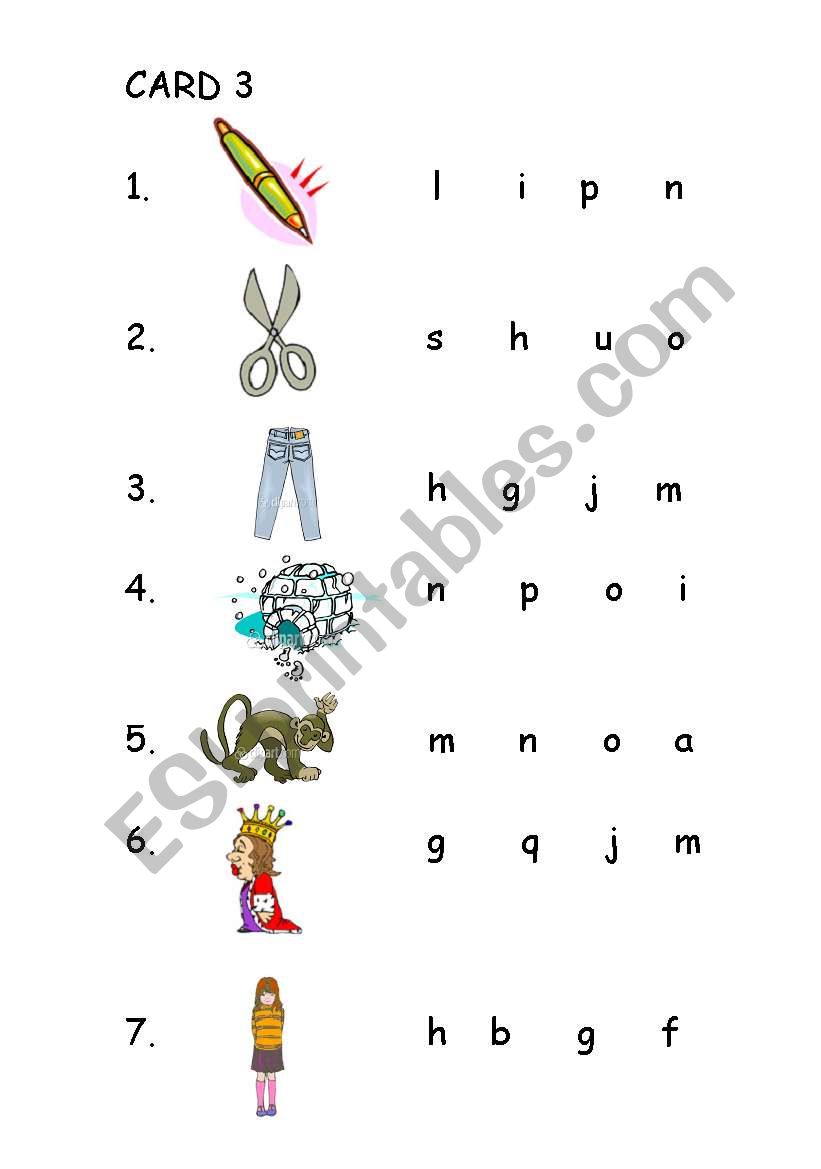 CARD 3-ALPHABET WORKCARDS worksheet