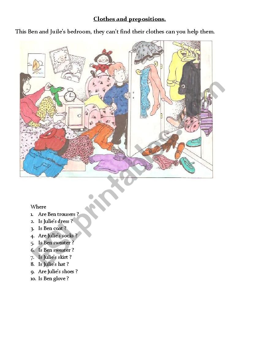 clothes and prepositions worksheet