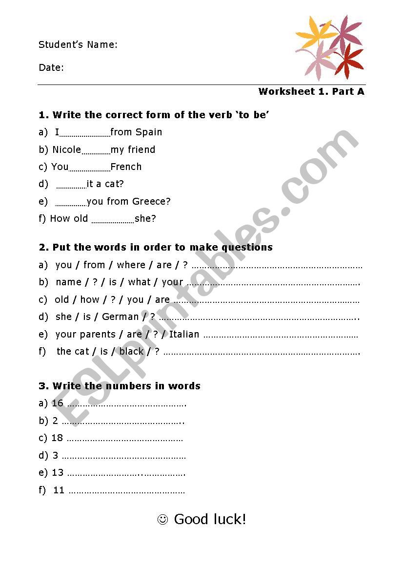 Revision: beginners worksheet