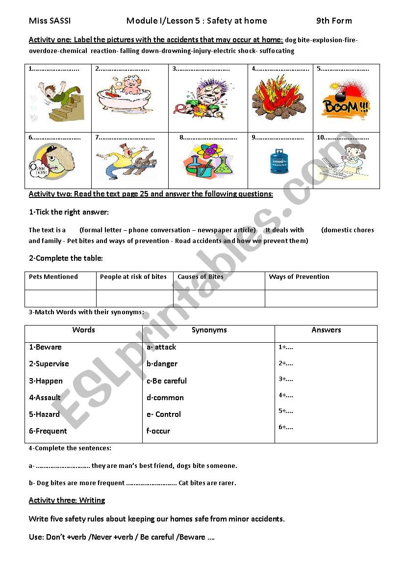 Lesson 5: Safety at home (part two)