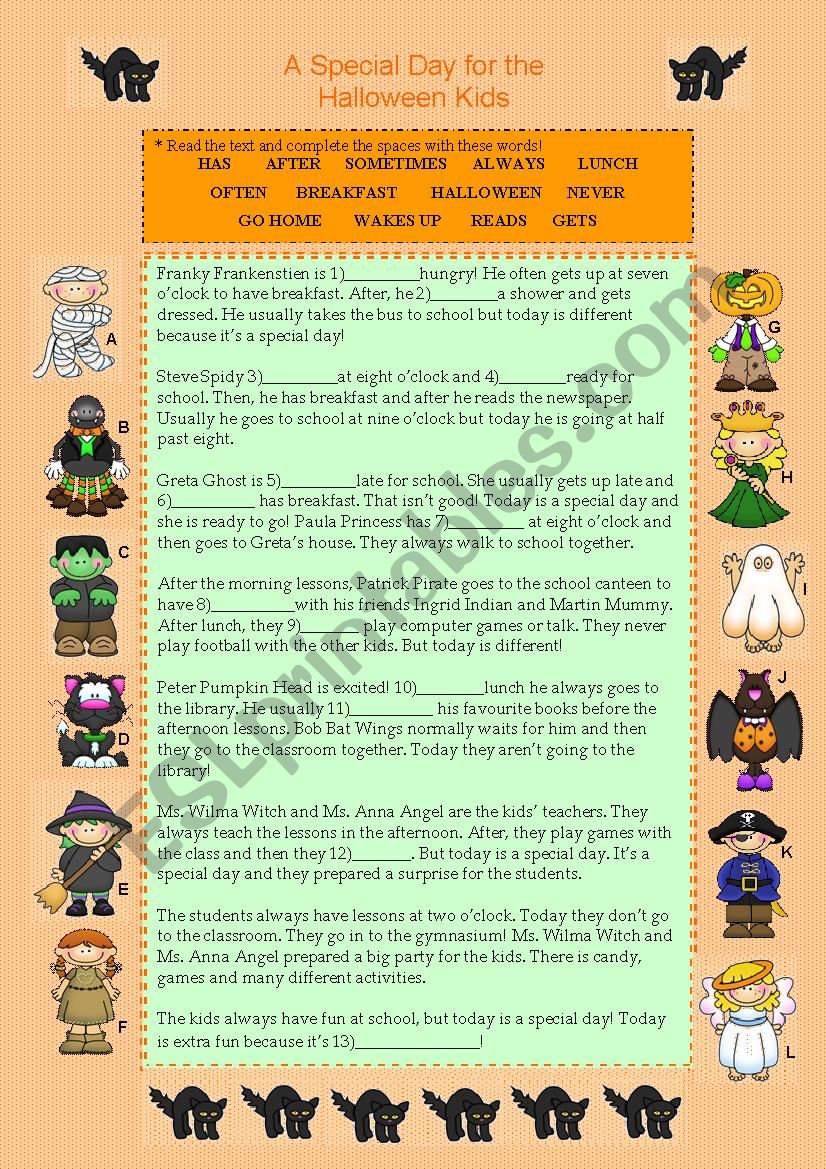 Halloweeen KidsÂ´ special day - daily routines + adverbs of frequency