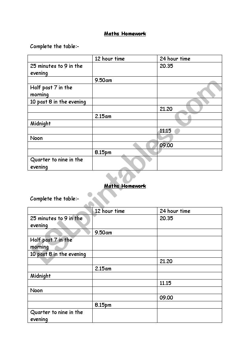 Time worksheet