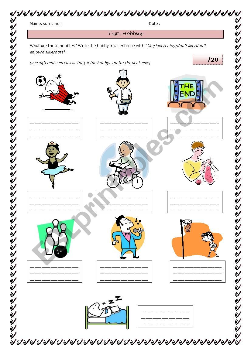 Test - Hobbies worksheet