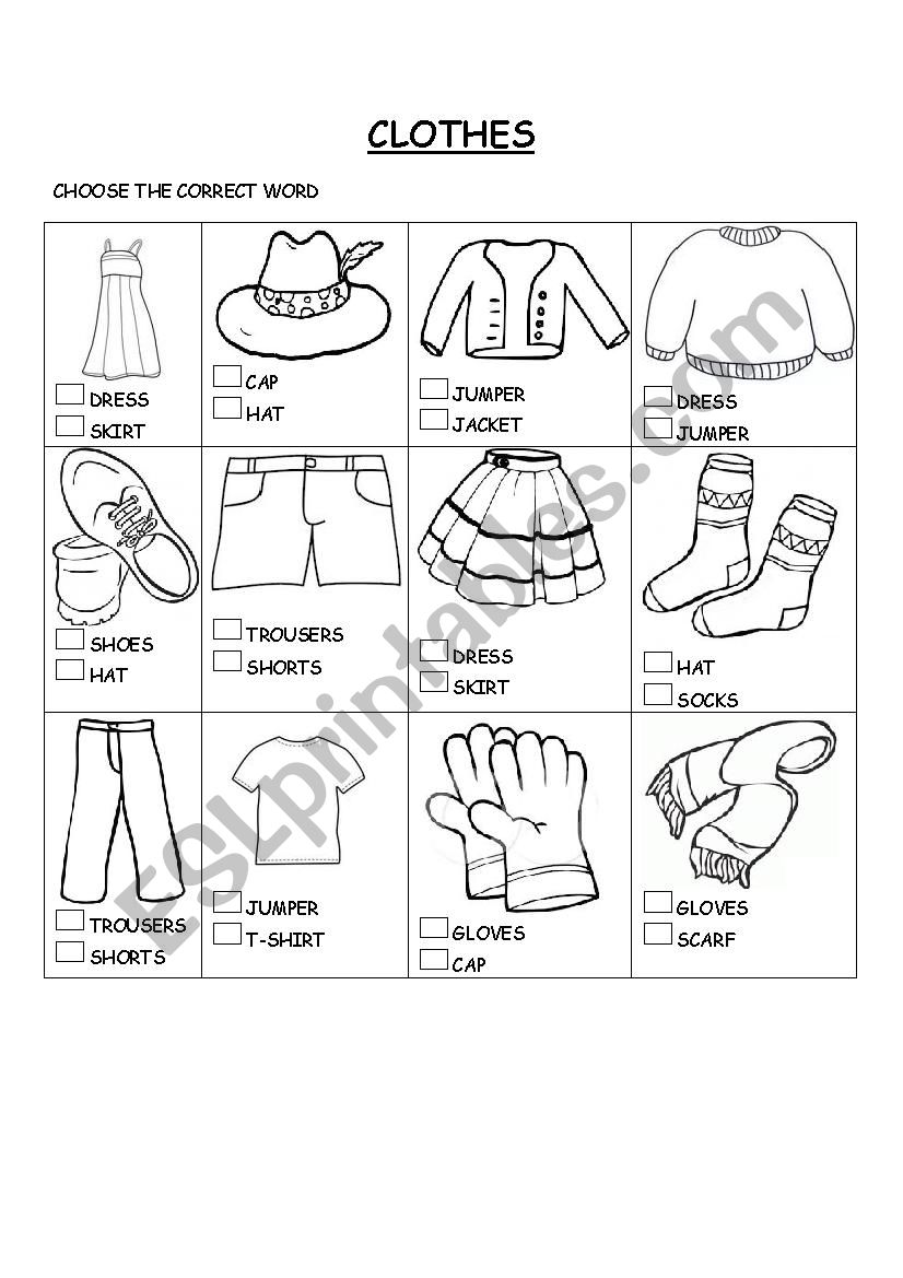 clothes worksheet