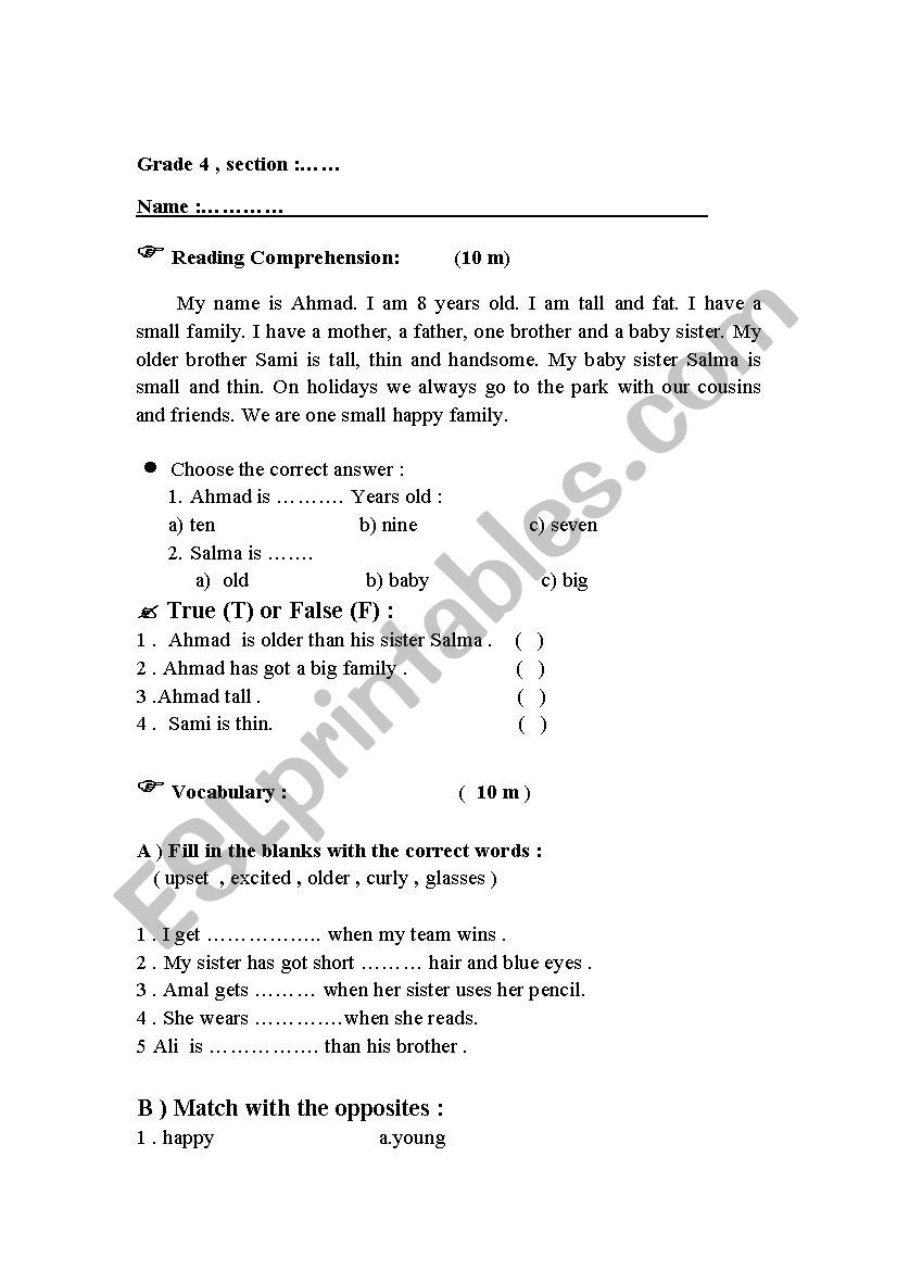 4th grade test for unt one og backpack