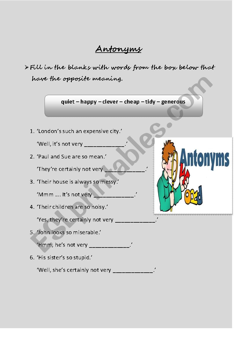 Antonyms worksheet