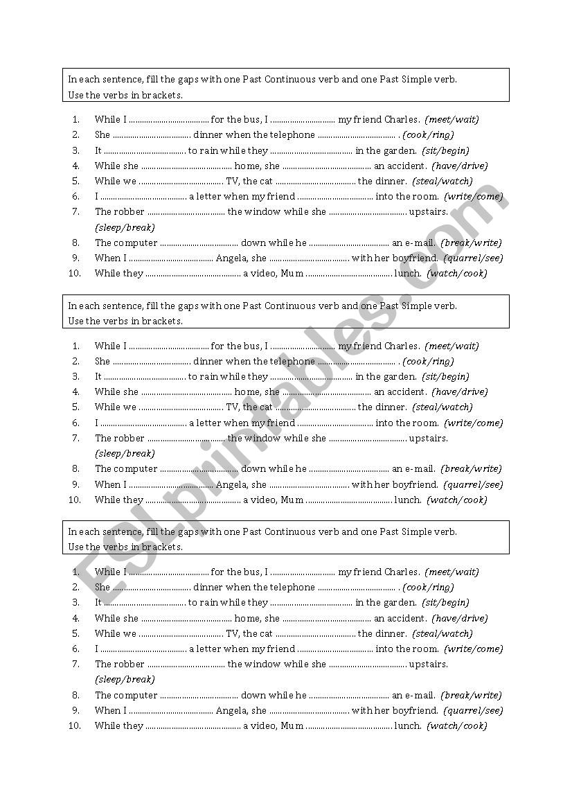 past simple and continuous worksheet