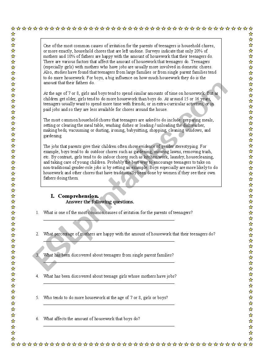 HOUSEHOLD CHORES worksheet