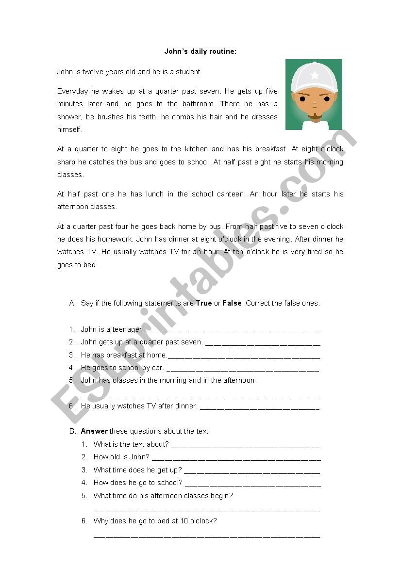 John´s daily routine - ESL worksheet by carlasaduarte