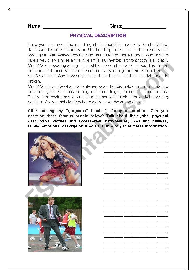 Physical Description worksheet