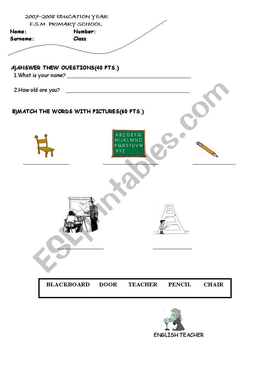 EXAM FOR 4TH CLASS worksheet