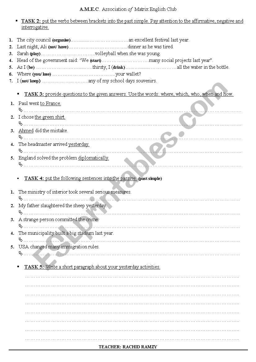 THE PAST SIMPLE TENSE II worksheet