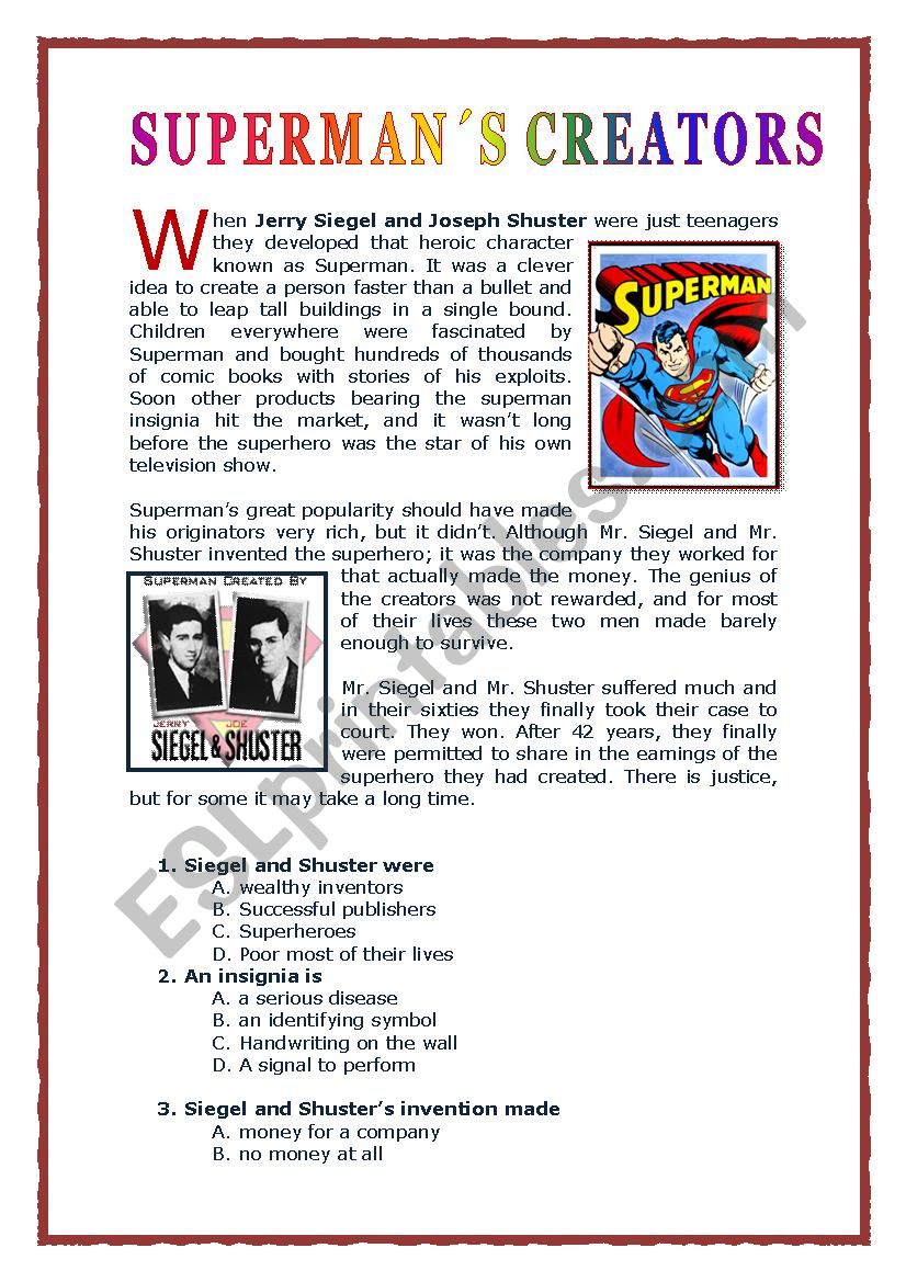 SUPERMAN CREATORS worksheet
