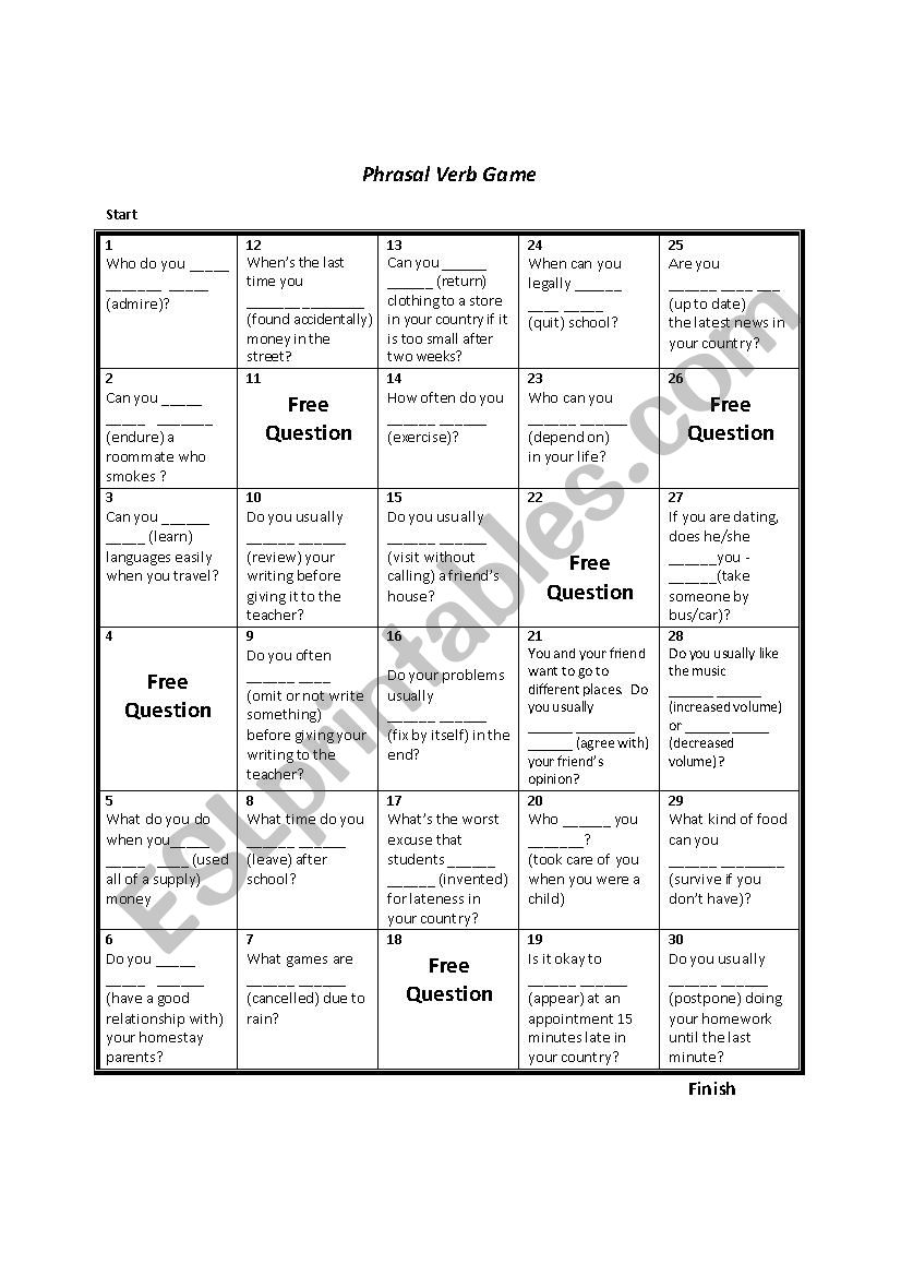 Phrasal Verb Board Game and RolePlay