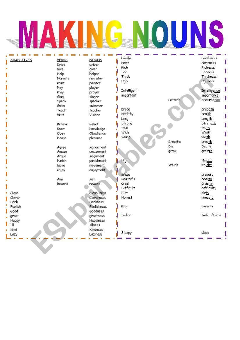 MAKING NOUNS worksheet