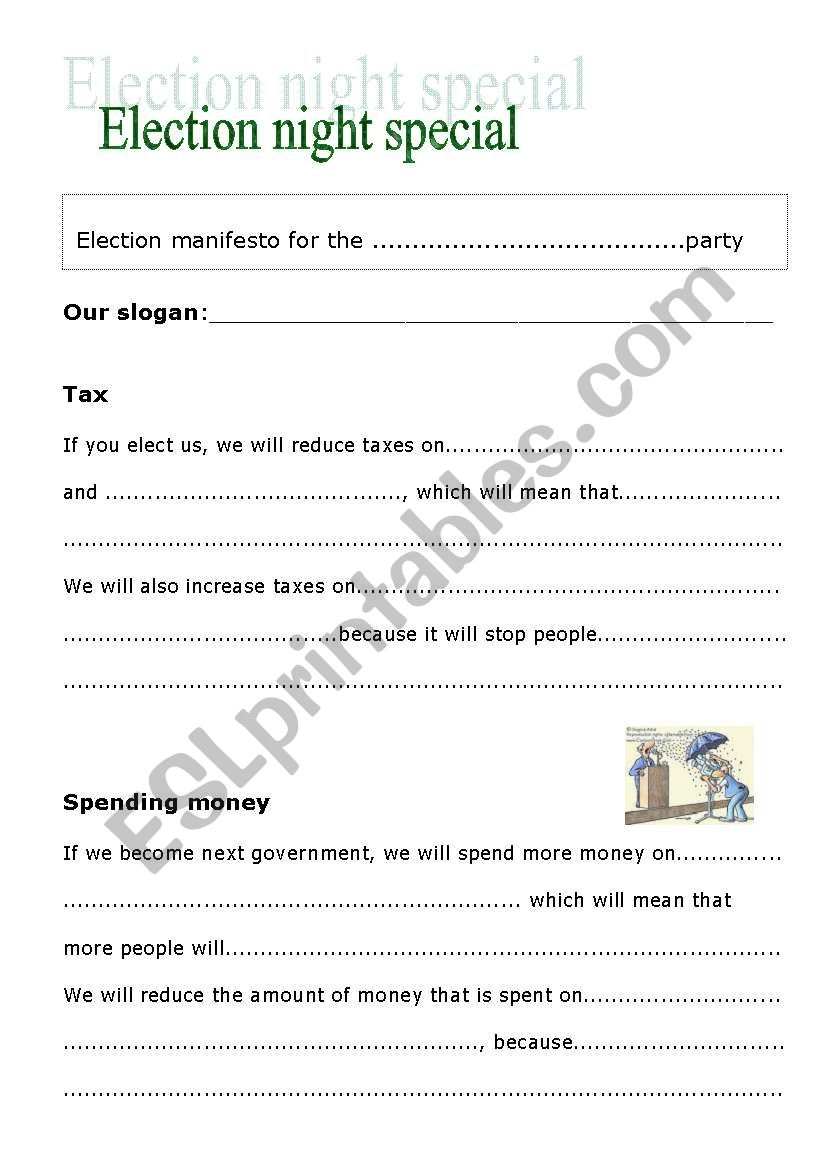 Election manifesto worksheet