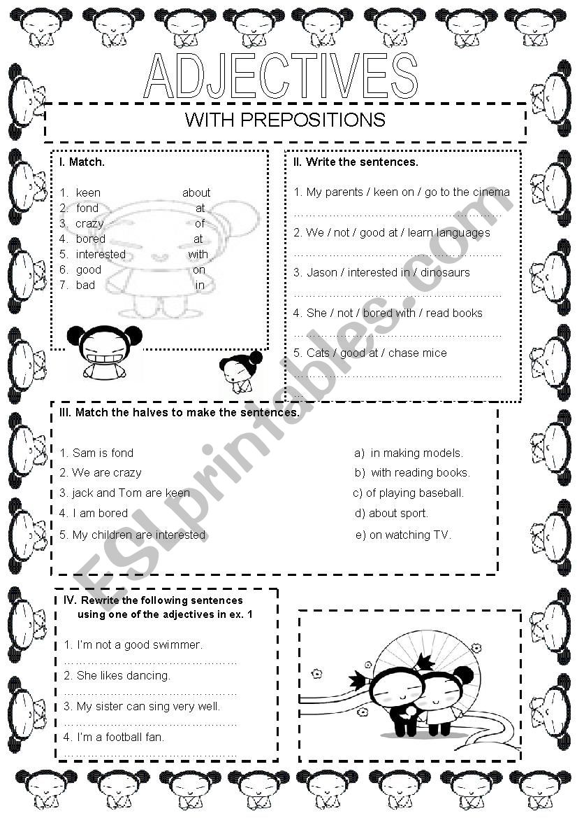 Adjectives with prepositions worksheet