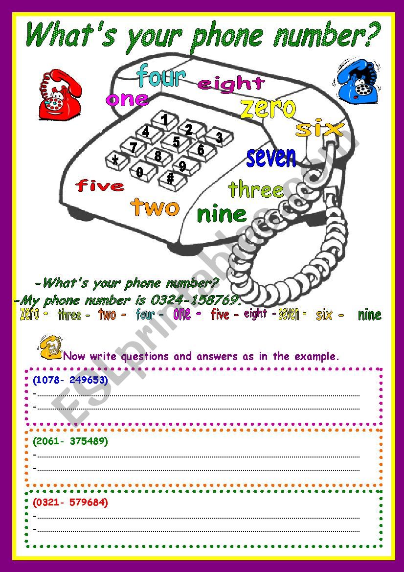 Whats your phone number? worksheet