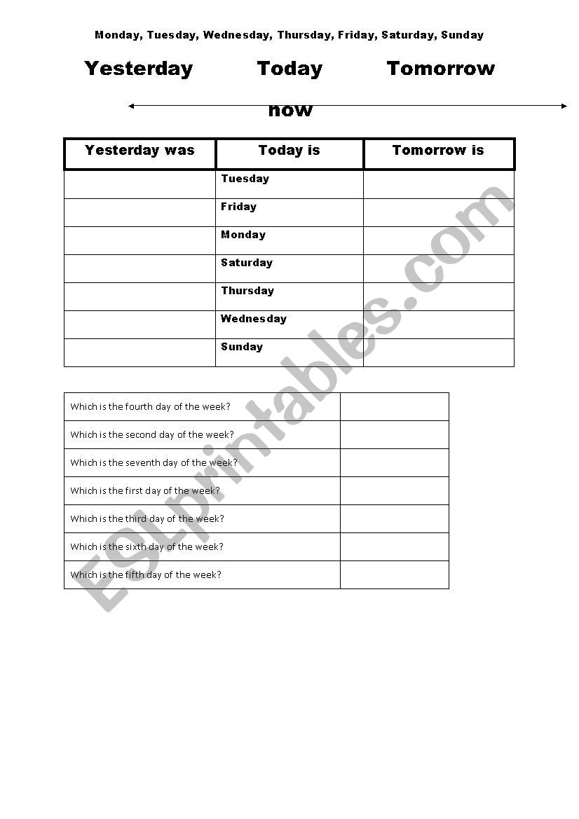 Days of the week worksheet