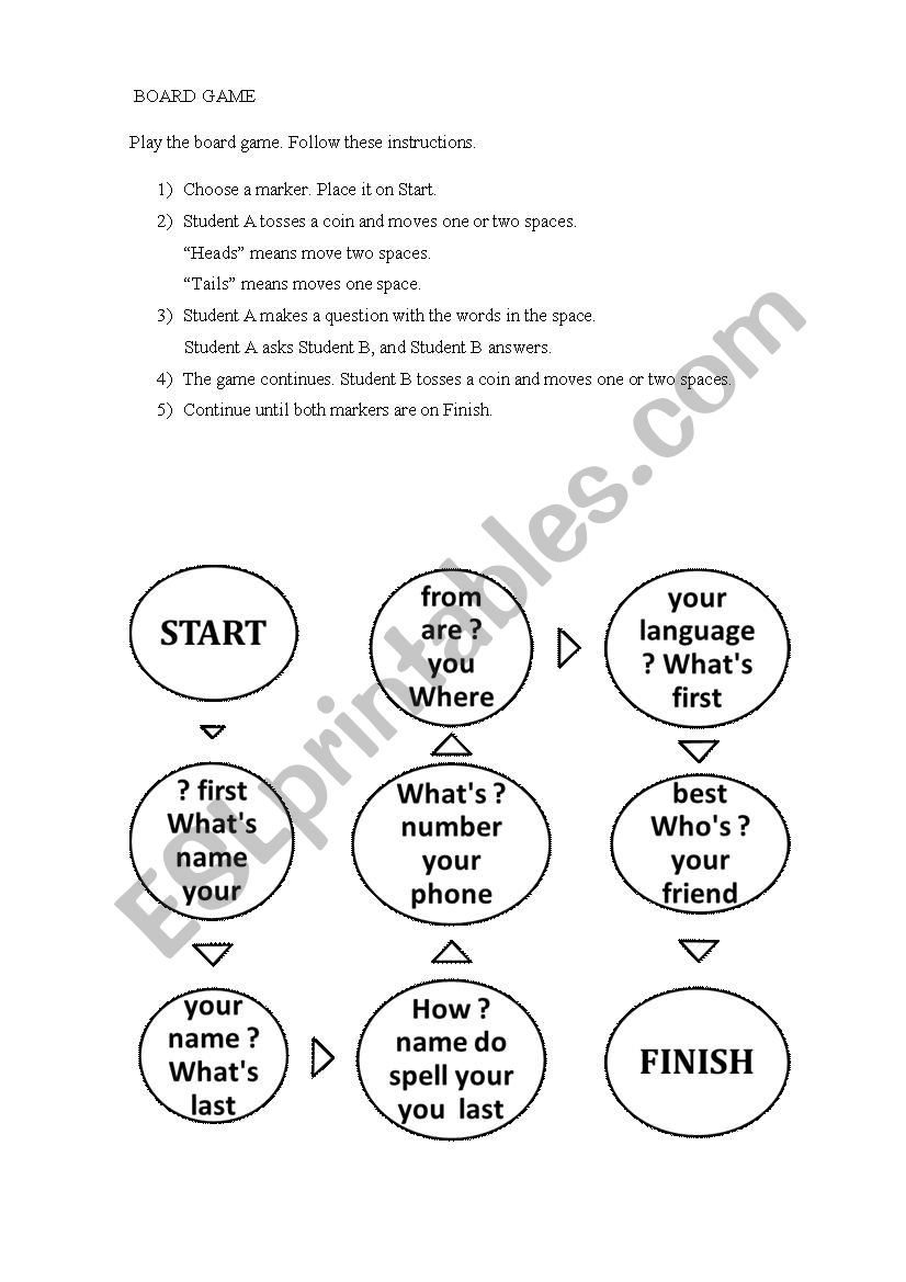 Board Game worksheet