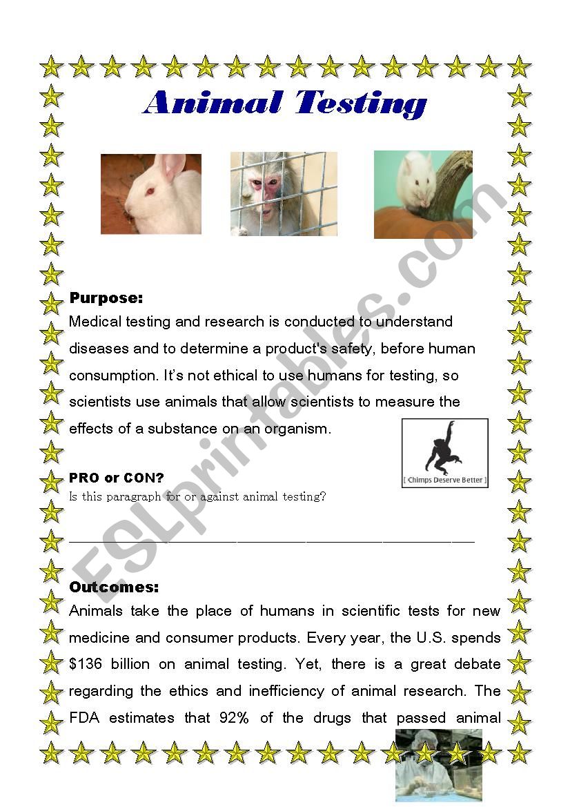 Animal Testing- Pros and Cons worksheet