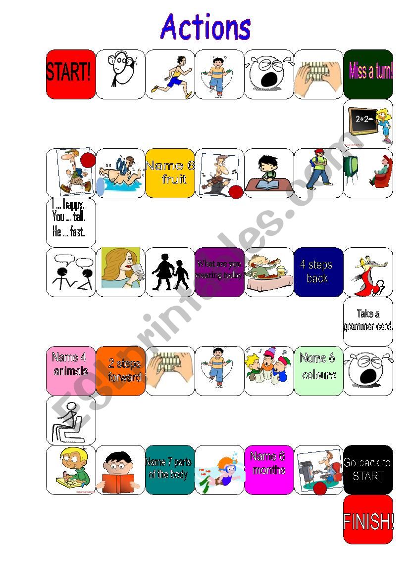 Actions Board Game worksheet