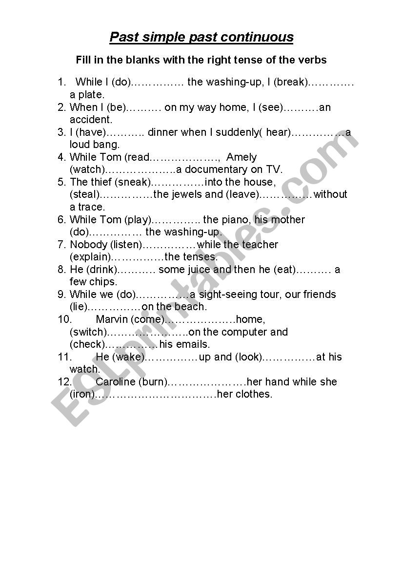 simple past past continuous worksheet