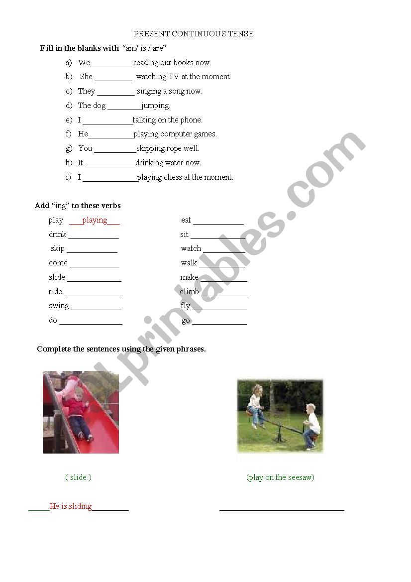 Present Cont. tense worksheet