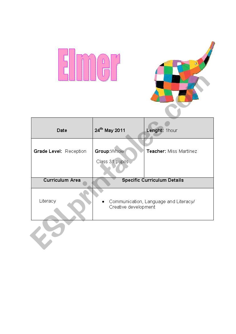 lesson plan elmer worksheet