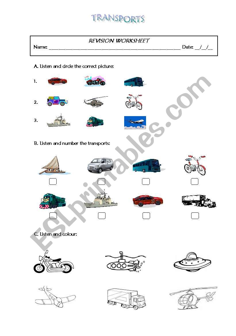 Transports - Revison worksheet