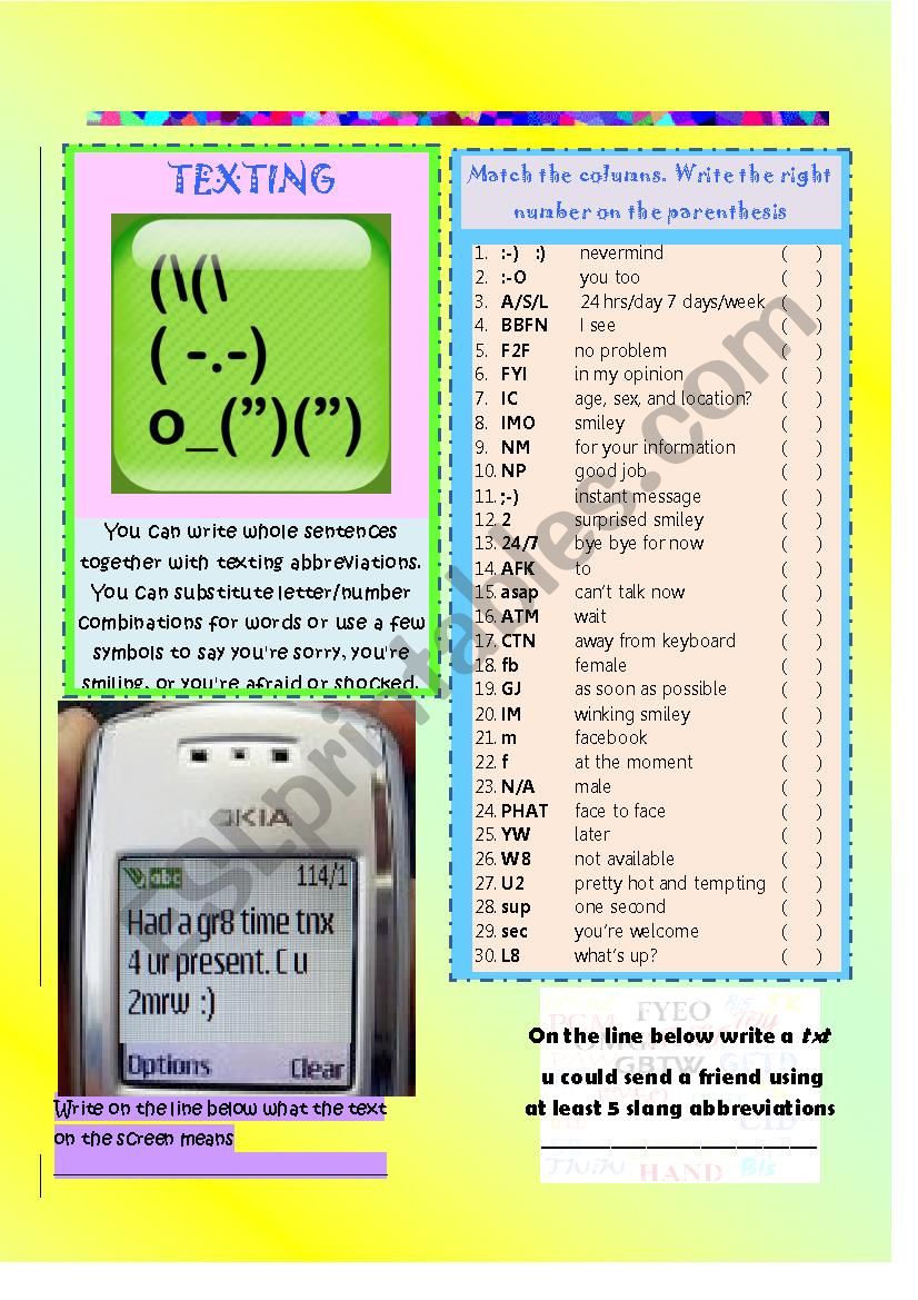 Slang abbreviations for texting, facebook and twitter part 2- ANSWER KEY