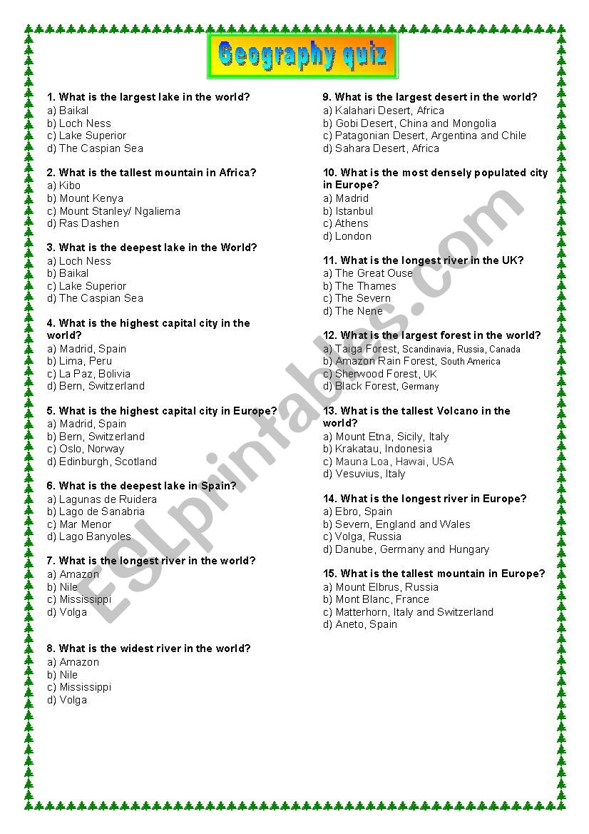 Geography Quiz worksheet