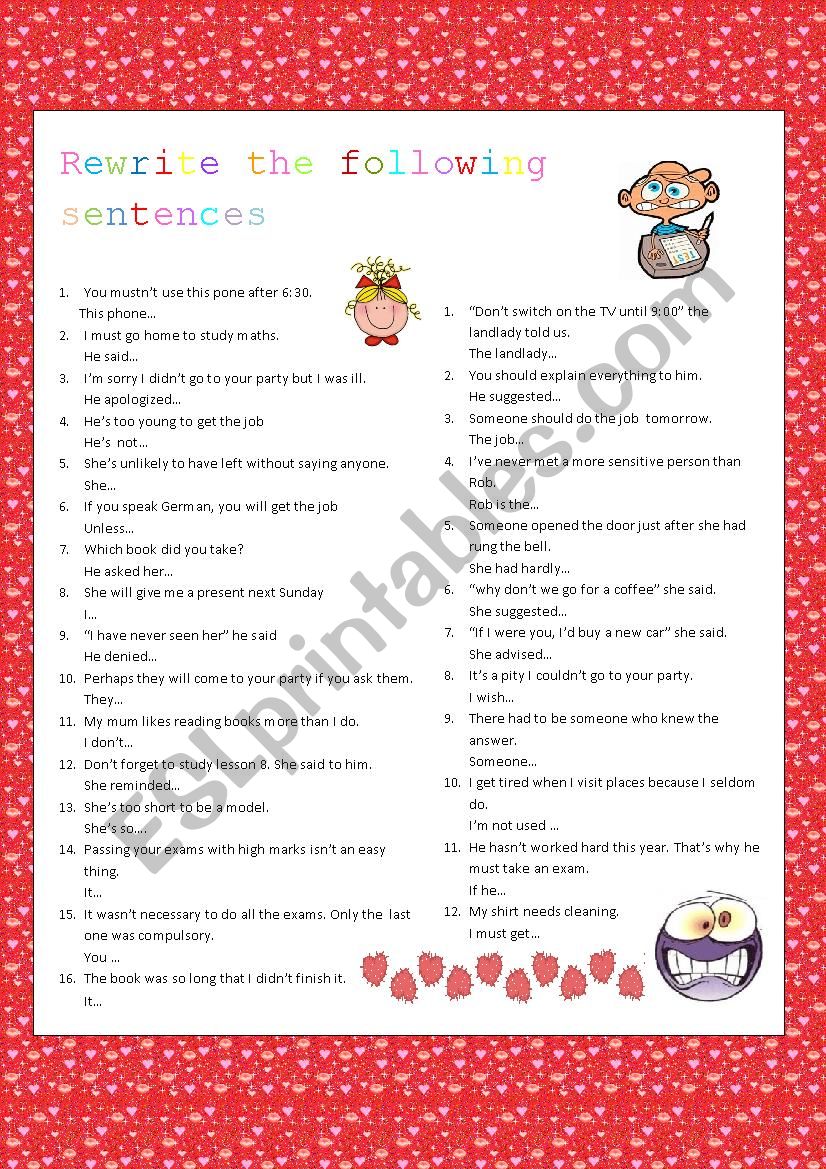 rewriting . B2. key worksheet