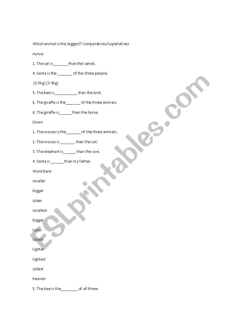 Comparatives and superlatives worksheet