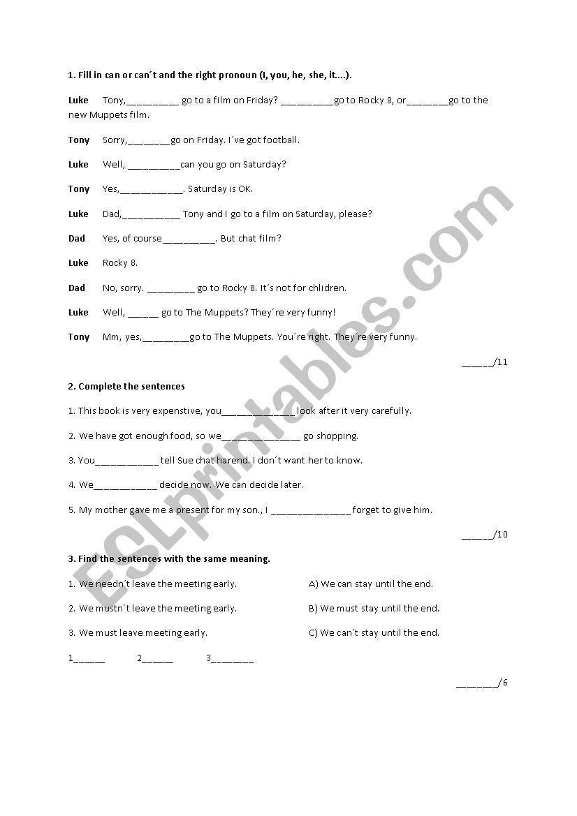 modal verbs test worksheet