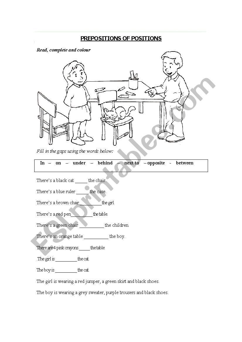 Prepositions of Positions worksheet