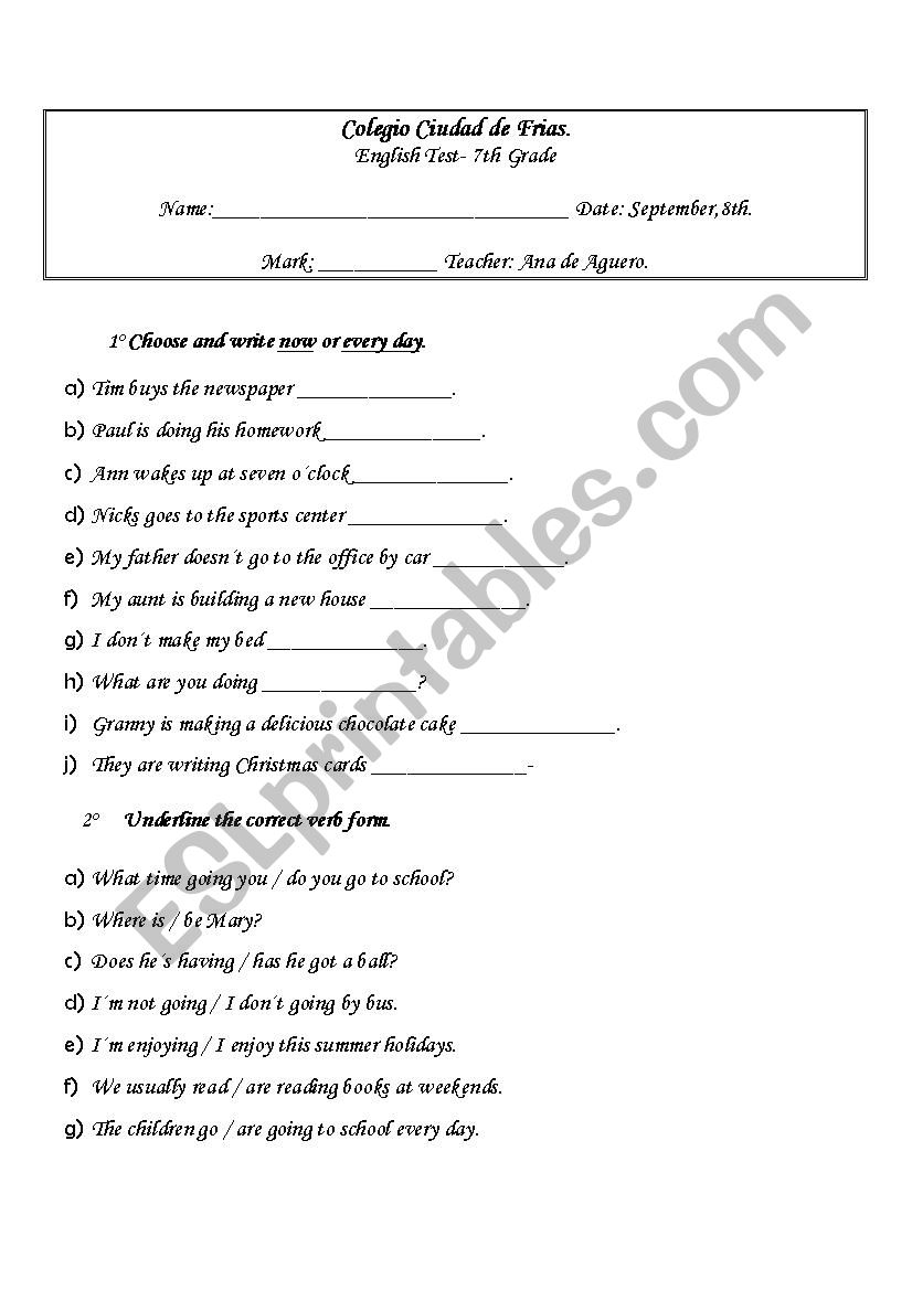 english test worksheet