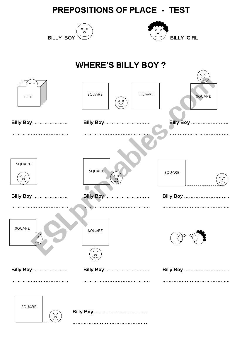 prepositions of place test worksheet