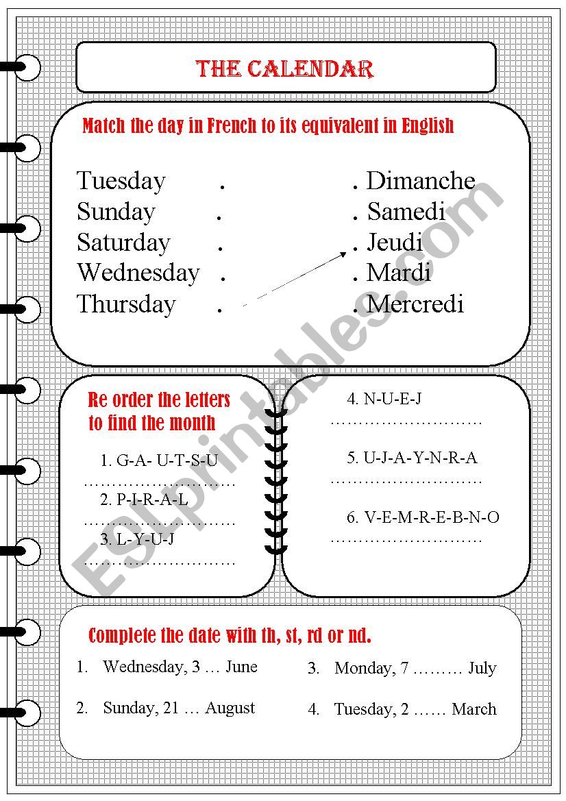 the calendar worksheet